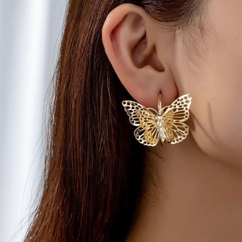 Øremærkning af zinklegeret stud, Zinc Alloy, Butterfly, forgyldt, for kvinde, guld, Solgt af par