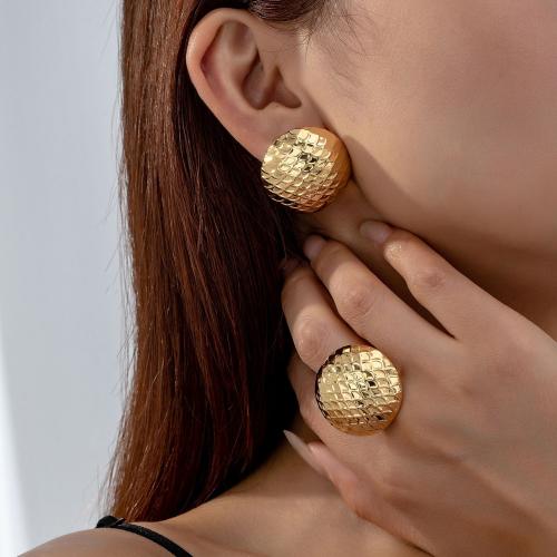 Zinc Alloy Jewelry Sets Stud Earring & finger ring plated for woman gold Sold By Set