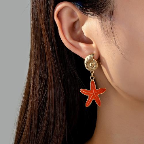 Zinc Alloy Stud Earring Starfish plated for woman & enamel gold Sold By Pair