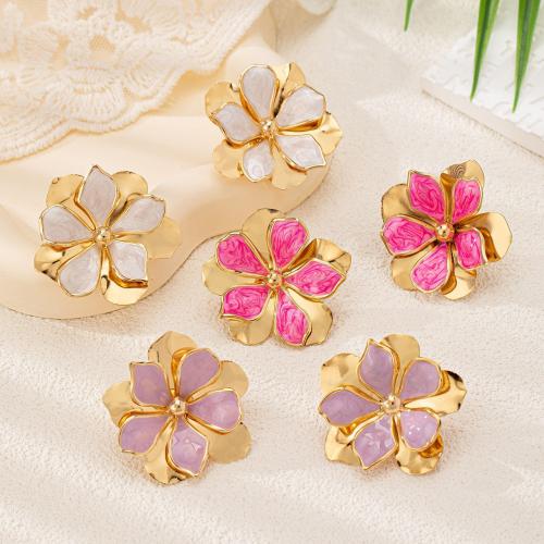 Zinc Alloy Stud Earring petals plated for woman & enamel Sold By Pair