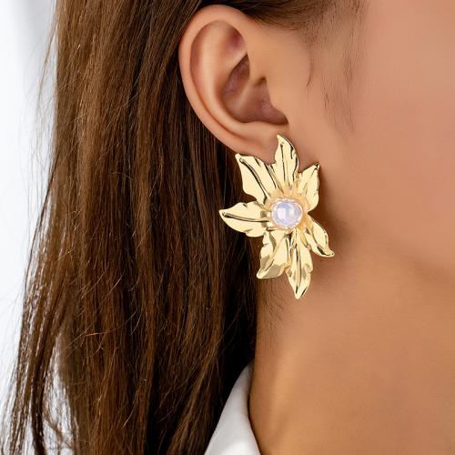 Lo zinco in lega Stud Earring, lega in zinco, with perla in plastica, Petali, placcato, per la donna, oro, Venduto da coppia