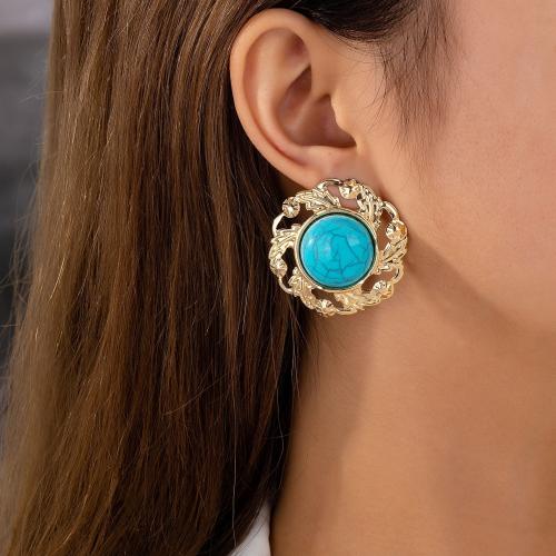 Lo zinco in lega Stud Earring, lega in zinco, with turchese sintetico, placcato, per la donna, oro, Venduto da coppia