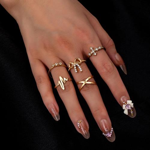 Zinc Alloy Ring Set plated 5 pieces & micro pave cubic zirconia & for woman gold US Ring Sold By Set