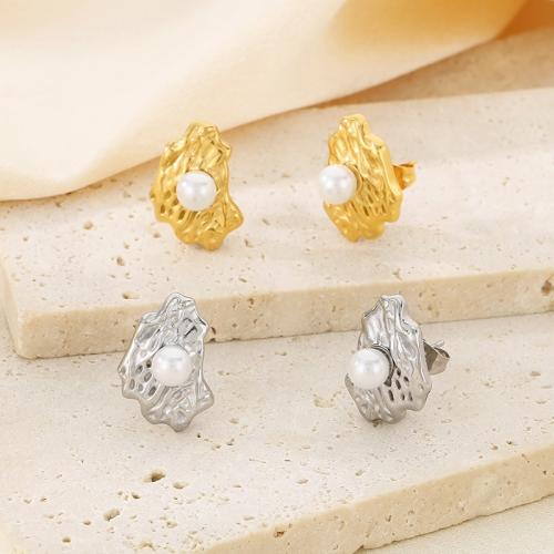 Stainless Steel Stud Earrings 304 Stainless Steel with Shell irregular Vacuum Ion Plating for woman Sold By Pair