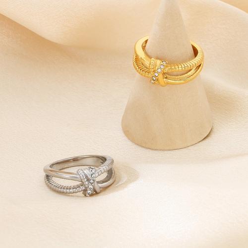 Rhinestone Stainless Steel Finger Ring 304 Stainless Steel Vacuum Ion Plating & for woman & with rhinestone Sold By PC