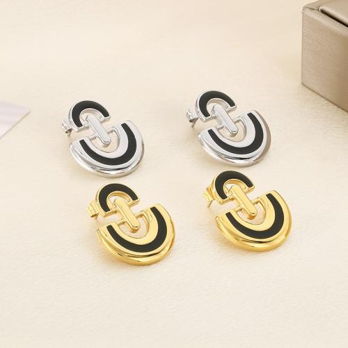 Stainless Steel Stud Earrings 304 Stainless Steel Vacuum Ion Plating for woman & enamel Sold By Pair