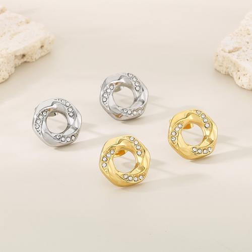 Stainless Steel Stud Earrings 304 Stainless Steel Vacuum Ion Plating for woman & with rhinestone Sold By Pair