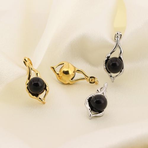 Stainless Steel Stud Earrings 304 Stainless Steel with Plastic Pearl Heart Vacuum Ion Plating for woman Sold By Pair