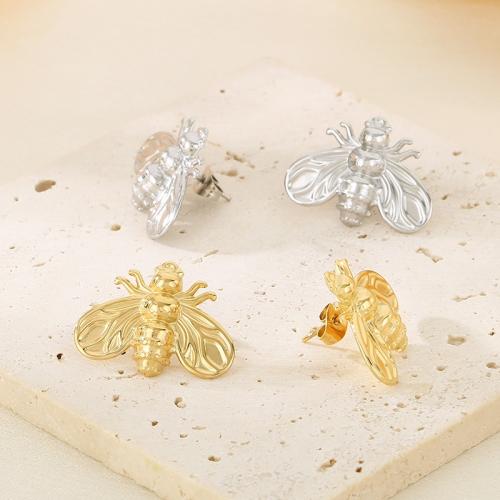 Stainless Steel Stud Earrings 304 Stainless Steel Insect Vacuum Ion Plating for woman Sold By Pair