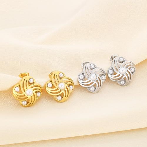 Stainless Steel Stud Earrings 304 Stainless Steel Vacuum Ion Plating for woman Sold By Pair