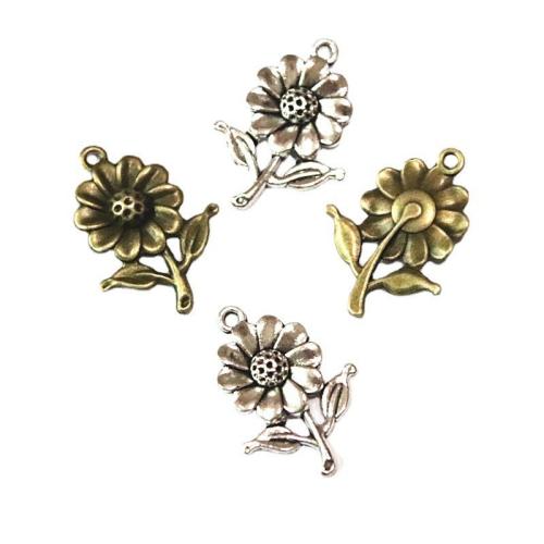 Sinc Alloy Flower Pendants, plátáilte, DIY, dathanna níos mó le haghaidh rogha, 20x27mm, 50ríomhairí pearsanta/Mála, Díolta De réir Mála