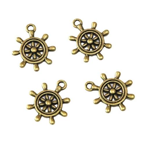 Cink ötvözet Ship Wheel \x26amp; Anchor Medál, antik sárgaréz színű krómozott, DIY, 23x20mm, 60PC-k/Bag, Által értékesített Bag