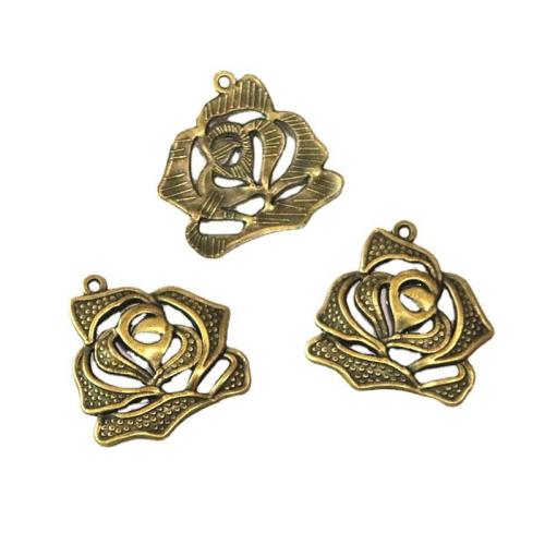 Sinc Alloy Flower Pendants, Rose, dath práis antique plátáilte, DIY, 25x28mm, 40ríomhairí pearsanta/Mála, Díolta De réir Mála