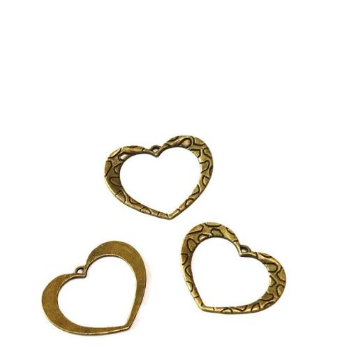 Ciondoli a cuore in lega di zinco, lega in zinco, antico colore ottone placcato, DIY, 34x26mm, 50PC/borsa, Venduto da borsa