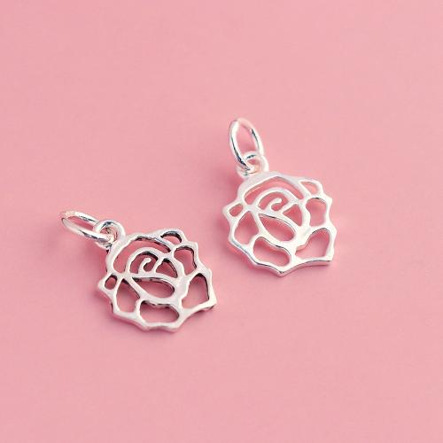 925 Sterling Silver Privjesak, Rose, možete DIY & šupalj, 9.90x12.40x0.80mm, Rupa:Približno 3.3mm, Prodano By PC