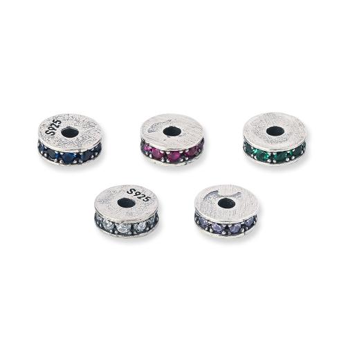 Packning, 925 sterling silver, Rund, DIY & micro bana cubic zirconia, fler färger för val, 5.50x2mm, Hål:Ca 1.3mm, Säljs av PC