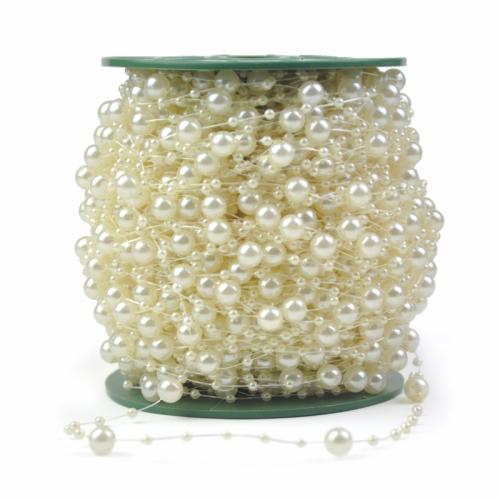 Plastic Pearl Ball Chain, met Vislijn, DIY, meer kleuren voor de keuze, Pearl size 3mm,8mm, 60m/spool, Verkocht door spool