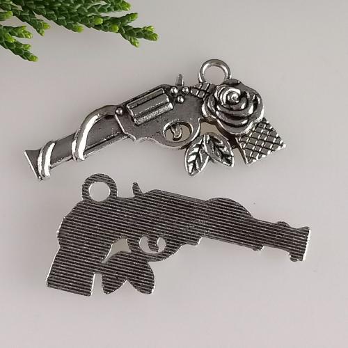 Cink ötvözet Gun Medálok, Pisztoly, antik ezüst színű bevonattal, DIY, 16x31mm, 100PC-k/Bag, Által értékesített Bag