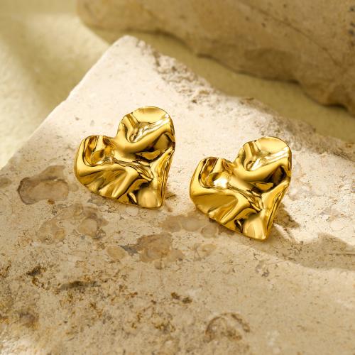 Stainless Steel Stud Earrings 304 Stainless Steel Heart 18K gold plated fashion jewelry & for woman golden Sold By Pair