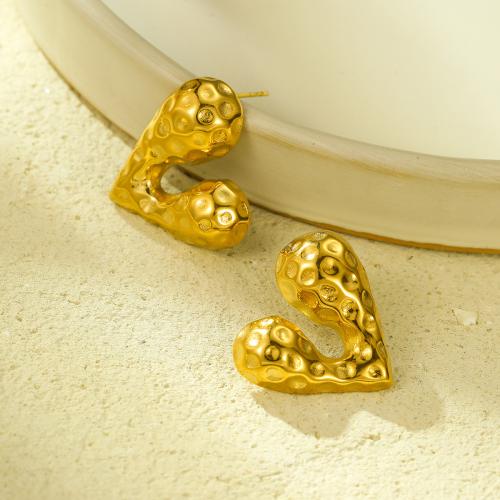 Roestvrij staal Stud Earrings, 304 roestvrij staal, Hart, 18K verguld, mode sieraden & voor vrouw, gouden, 23.80x20.80mm, Verkocht door pair