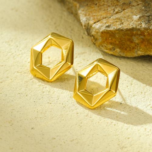 Rostfritt stål Stud Örhängen, 304 rostfritt stål, Hexagon, 18K guldpläterad, mode smycken & för kvinna, gyllene, 17x19.20mm, Säljs av Par