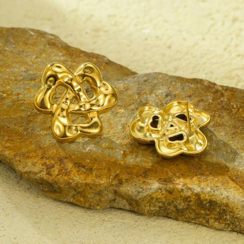 Roestvrij staal Stud Earrings, 304 roestvrij staal, 18K verguld, mode sieraden & voor vrouw, gouden, 25.40x23.80mm, Verkocht door pair