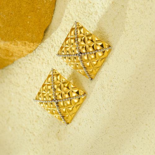 Roestvrij staal Stud Earrings, 304 roestvrij staal, Plein, 18K verguld, mode sieraden & micro pave zirconia & voor vrouw, gouden, 24.50x24.50mm, Verkocht door pair