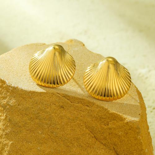 Roestvrij staal Stud Earrings, 304 roestvrij staal, Schelp, 18K verguld, mode sieraden & voor vrouw, gouden, 23.60x23.30mm, Verkocht door pair