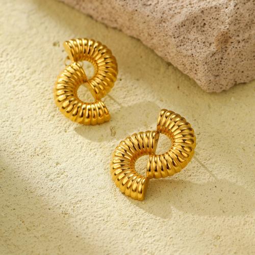 Stainless Steel Stud Earrings 304 Stainless Steel Shell 18K gold plated fashion jewelry & for woman golden Sold By Pair