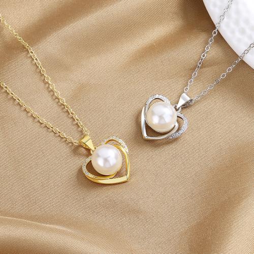 Cubic Zirconia Micro Pave Brass Pendant with Plastic Pearl Heart fashion jewelry & micro pave cubic zirconia & for woman Sold By PC