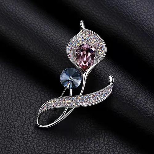 Zinc Alloy Brooches with Crystal Tulip fashion jewelry & for woman Sold By PC