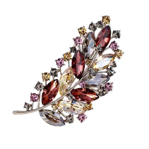 Zinc Alloy Brooches with Crystal Leaf fashion jewelry & for woman 70mm Sold By PC