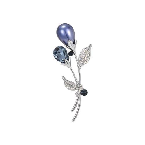 Zinklegering broches, Zinc Alloy, met Kristal & Plastic Pearl, Bloem, mode sieraden & voor vrouw, 28x72mm, Verkocht door PC