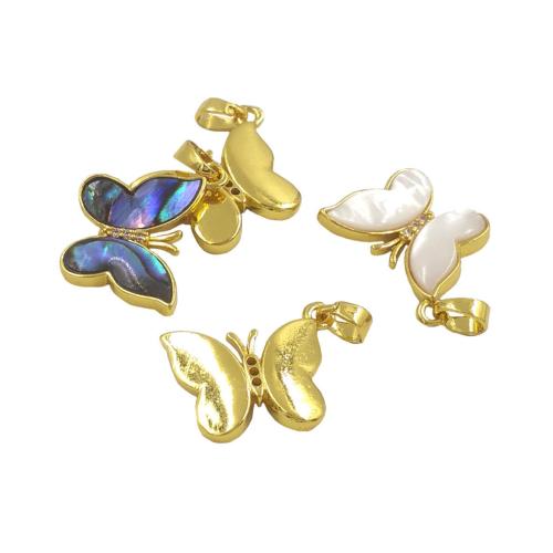 Brass Jewelry Pendants with Shell Butterfly gold color plated DIY nickel lead & cadmium free Sold By PC