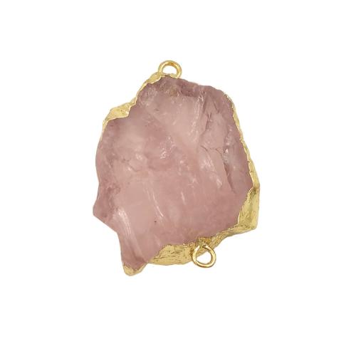 Χαλαζία υποδοχή, Rose Quartz, με Ορείχαλκος, Ακανόνιστη, χρώμα επίχρυσο, DIY & 1/1 βρόχο, ροζ, wide:24-30mm,length:34-42mm, Sold Με PC