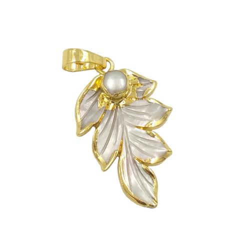 Brass Jewelry Pendants with Pearl Oyster Leaf gold color plated DIY nickel lead & cadmium free Sold By PC