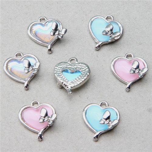 Zinc Alloy Rhinestone Pendants Heart silver color plated DIY & with rhinestone nickel lead & cadmium free Sold By Bag