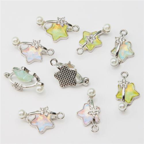 Resin Zinc Alloy Pendants with Resin & Plastic Pearl Star silver color plated DIY nickel lead & cadmium free Sold By Bag