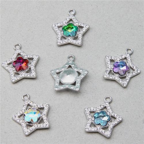 Zinc Alloy Rhinestone Pendants Star silver color plated DIY & with rhinestone nickel lead & cadmium free Sold By Bag