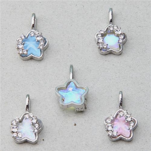 Zinc Alloy Rhinestone Pendants Star silver color plated DIY & with rhinestone nickel lead & cadmium free Sold By Bag