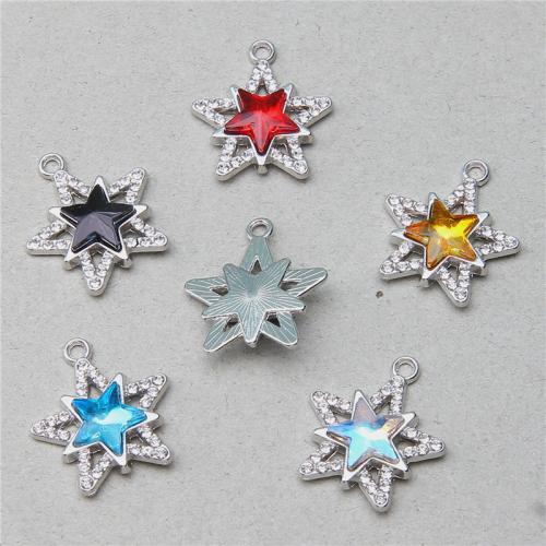 Zinc Alloy Rhinestone Pendants Star silver color plated DIY & with rhinestone nickel lead & cadmium free Sold By Bag