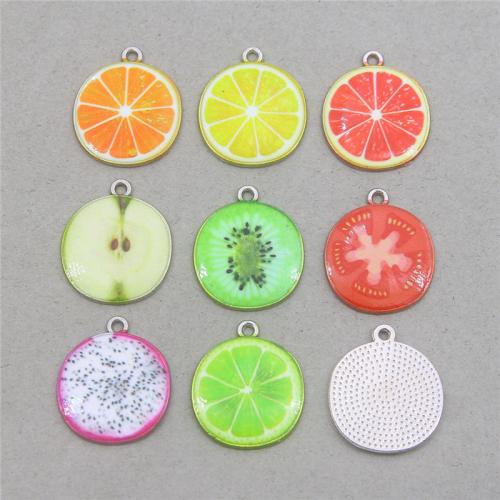 Zinc Alloy Enamel Pendants Round plated DIY & with rhinestone nickel lead & cadmium free Sold By Bag