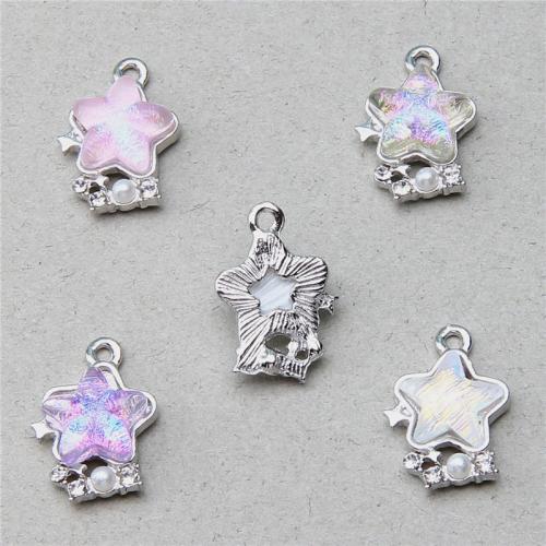 Zinc Alloy Rhinestone Pendler, med Resin, Stjerne, sølvfarvet forgyldt, du kan DIY & med rhinestone, flere farver til valg, nikkel, bly & cadmium fri, 18.70x12.90x5.30mm, 100pc'er/Bag, Solgt af Bag