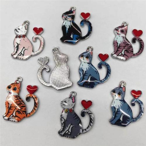 Zinc Alloy Enamel Pendants Cat silver color plated DIY nickel lead & cadmium free Sold By Bag