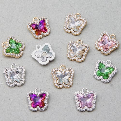 Zinc Alloy Rhinestone Pendants Butterfly plated DIY & with rhinestone nickel lead & cadmium free Sold By Bag