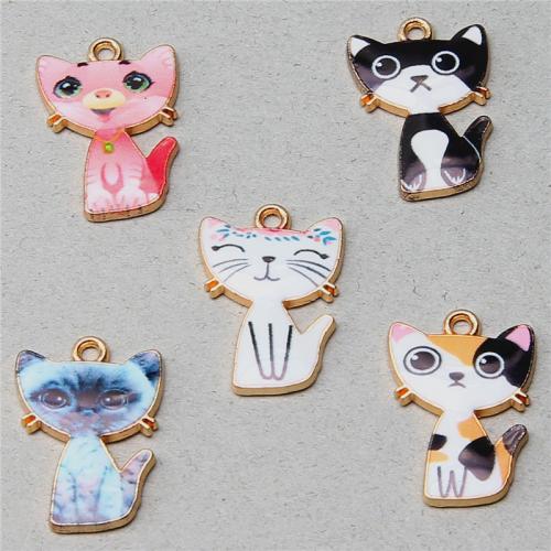 Zinc Alloy Enamel Pendants Cat plated DIY nickel lead & cadmium free Sold By Bag