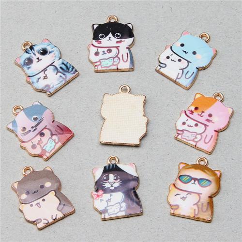 Zinc Alloy Enamel Pendants Cat plated DIY nickel lead & cadmium free Sold By Bag