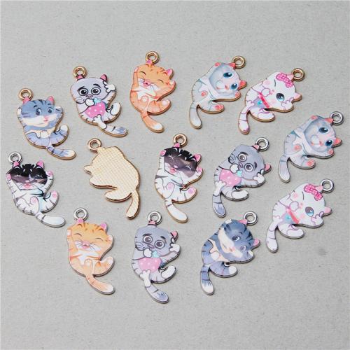 Zinc Alloy Enamel Pendants Cat plated DIY nickel lead & cadmium free Sold By Bag