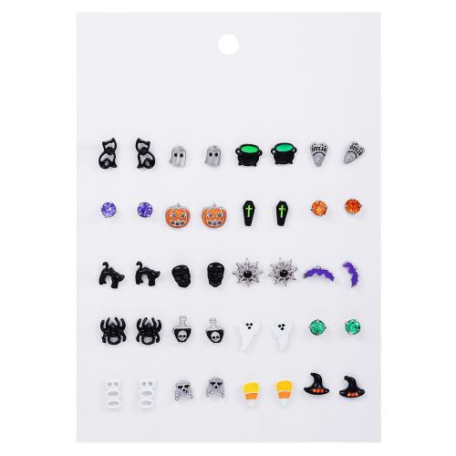 Zinc Alloy Stud Earring Set, forgyldt, Halloween Design & 20 stk. & for kvinde, blandede farver, Solgt af sæt