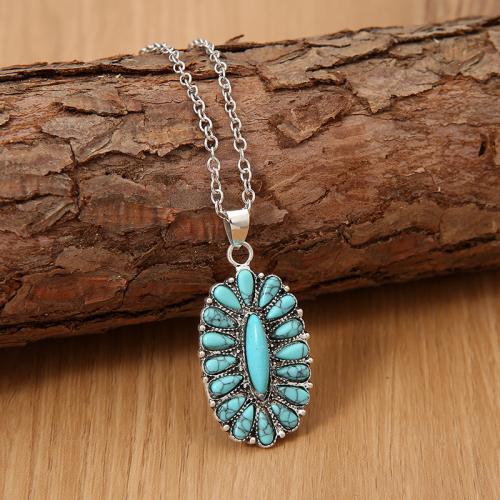 Collier de bijoux en alliage de zinc, avec turquoise, avec 5cm chaînes de rallonge, Placage, bijoux de mode & pour femme, couleur originale, Longueur 45 cm, Vendu par PC